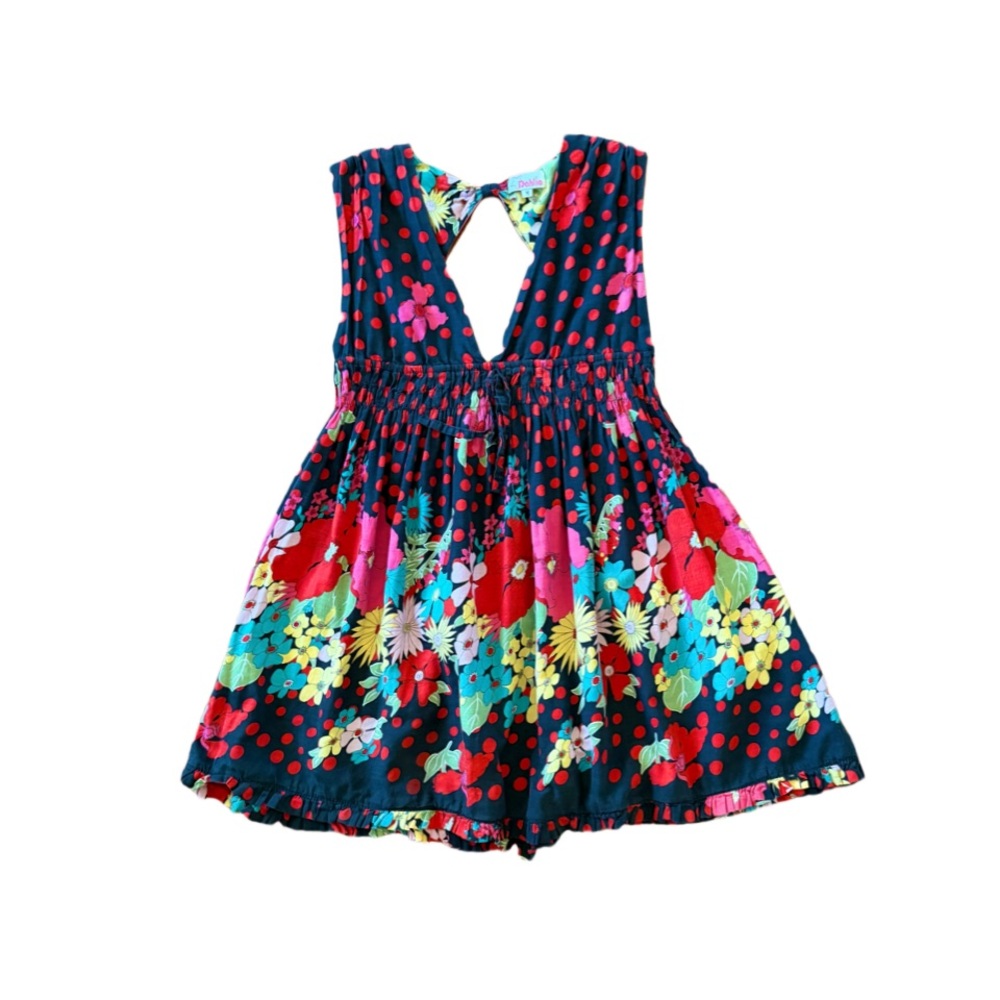 Vintage Floral Polka Dot Babydoll Mini Dress - Size M